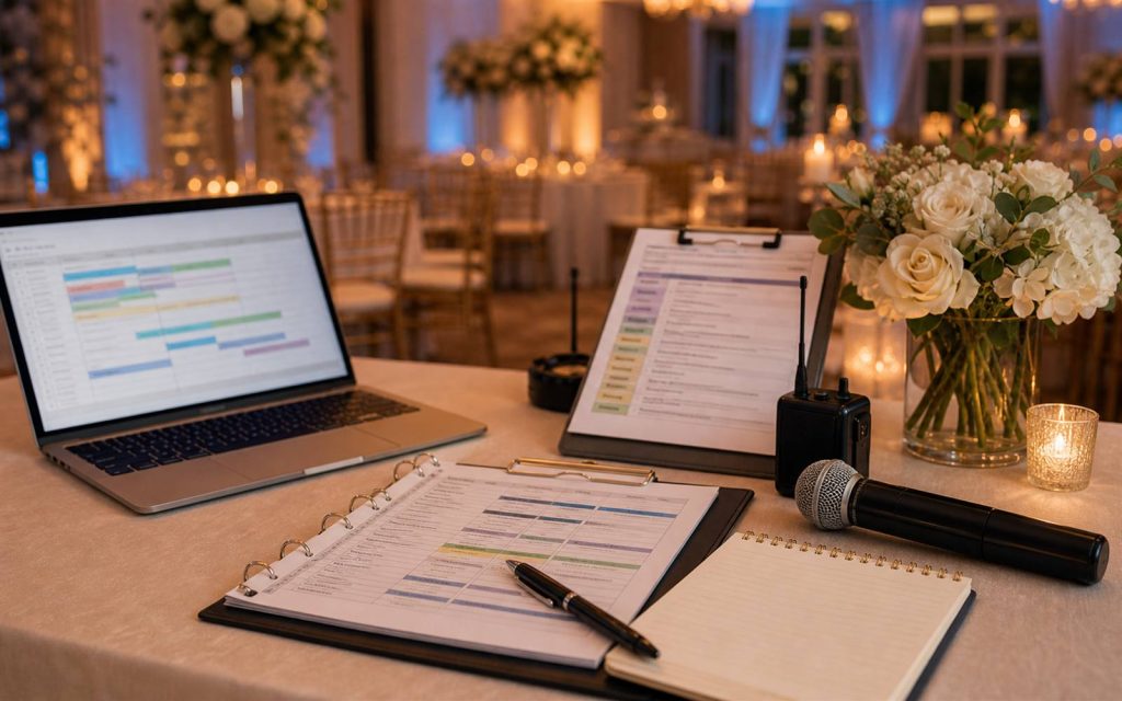 Event coordination support for timeline, announcements, vendors, and entertainment flow in Florida